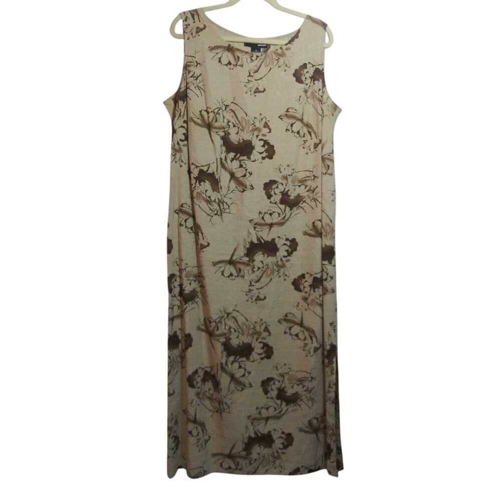 Norton Mcnaughton Cream Brown Natural Linen Sleeveless Neutral Midi Dress Sz 1X
